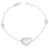 Dainty 15 Quinceanera Heart Bracelet White Gold 14k [S015-015]