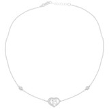 Dainty 15 Quinceanera Heart Necklace 17" White Gold 14k [S015-016]