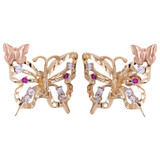 Butterfly Stud Earring Push Back CZ Tricolor Gold 14k [E009-102]