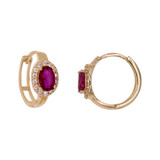 Mini Oval Huggies Earring Red CZ Yellow Gold 14k [E012-1R2]