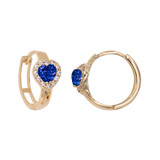 Mini Heart Huggies Earring Blue CZ Yellow Gold 14k [E012-1S1]