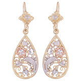 Filigree Dolphin Flower Drop Earring CZ Tricolor Gold 14k [E078-067]