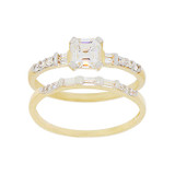 Lady 2 Piece Engagement Ring Square CZ Yellow Gold 14k [R105-021]