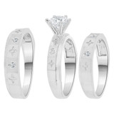 Engagement Trio His Her Matching 3 Piece Rings Set CZ White Gold 14k [R049-056]