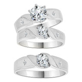Engagement Trio His Her Matching 3 Piece Rings Set CZ White Gold 14k [R049-054]
