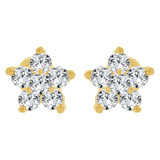 Small Flower Stud CZ Earring Screw Back 6mm Yellow Gold 14k [E130-016]