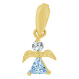 Mini Angel Pendant Charm Mar Aqua CZ 6mm Yellow Gold 14k [E126-103]