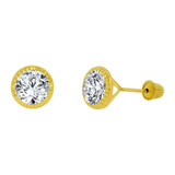 Diacut Bezel CZ Screw Back 6mm Stud Earring Yellow Gold 14k [E105-023]