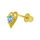 Mini Heart Stud Screw Back Earring Aqua Blue Mar CZ Yellow Gold 14k [E104-603]