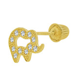 Mini Elephant Stud Screw Back Earring CZ Yellow Gold 14k [E101-023]