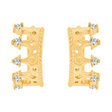 Tiara Crown Design Huggies Earring CZ Yellow Gold 14k [E036-003]