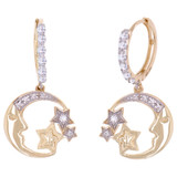 Moon Stars Dangling Earring CZ Yellow Gold 14k [E002-100]