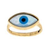 Evil Eye Blue Resin Lady Ring Yellow Gold 14k [R127-106]