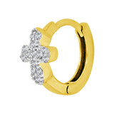 Mini Cross Hoop Huggies Earring CZ Yellow Gold 14k [E019-025]