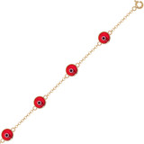 Evil Eye Red Resin Child Bracelet Yellow Gold 14k 5.5"+1" [B063-200]