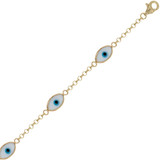 Evil Eye Blue Resin Lady Bracelet Yellow Gold 14k 7"+1" [B008-101]