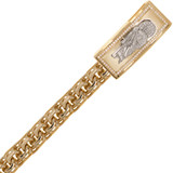 San Judas Jude Men Bracelet Box Lock Hollow Links CZ Yellow White Gold 14k 8.5" [B040-104]