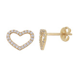 Heart CZ Stud Earring Push Back 14k Yellow Gold [E020-104]