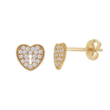 Heart CZ Stud Earring Push Back 14k Yellow Gold [E020-105]