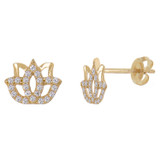 Small Abstract Design Push Back CZ Earring 14k Yellow Gold [E020-109]