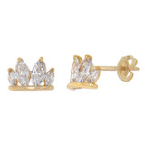 Small Tiara Crown Push Back CZ Earring 14k Yellow Gold [E020-110]