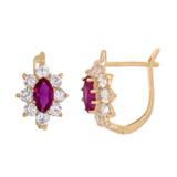 Small Marquise Shape Huggies Earring Red CZ 14k Yellow Gold [E027-114]