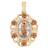 Virgin Rose Religious Pendant CZ 14k Tricolor Gold [P043-140]
