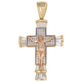 Crucifix Religious Pendant 31mm CZ 14k Tricolor Gold [P056-102]