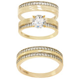 Matching Trio Set Engagement Rings CZ 14k Yellow Gold [R038-104]