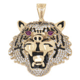 Tiger Pendant 30mm Black Resin CZ 14k Yellow Gold [P052-106]