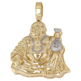 Lucky Fortune Buddha Pendant 32mm 14k Yellow Gold [P052-107]