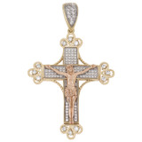 Crucifix Religious Pendant 32mm CZ 14k Tricolor Gold [P056-103]