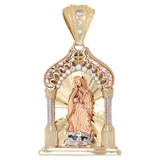 Virgin Church Shrine Religious Pendant 19.5mm CZ 14k Tricolor Gold [P069-010]