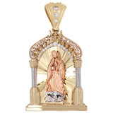 Virgin Church Shrine Religious Pendant 30mm CZ 14k Tricolor Gold [P069-011]