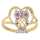 Owl Bird Lady Ring CZ Yellow Gold 14k [R122-211]