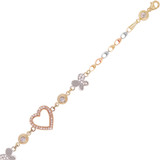 Fancy Heart Butterfly Lady Bracelet 7"+1" CZ Tricolor Gold 14k [B017-107]