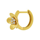 Small Flower Huggies Earring CZ Yellow Gold 14k  [E019-026]