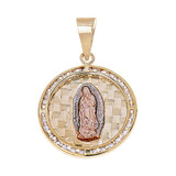 Virgin Guadalupe Round Medal Pendant CZ 25mm Tricolor Gold 14k [P054-050]