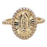 Virgin Guadalupe Oval Lady Ring CZ Yellow Gold 14k [R144-032]