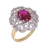 Fancy Lady Cocktail Cluster Ring Red CZ Yellow Gold 14k [R201-R04]