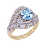 Fancy Lady Cocktail Ring Aqua CZ Yellow Gold 14k [R202-A04]