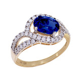 Fancy Lady Cocktail Ring Blue CZ Yellow Gold 14k [R202-S03]