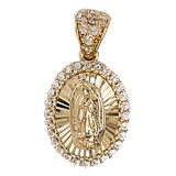 Small Virgin Guadalupe Oval CZ Pendant 12mm Yellow Gold 14k [P023-001]