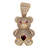 Teddy Bear Pendant Heart CZ 16mm Yellow Gold 14k [P047-114]