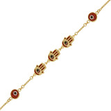 Protection Evil Eye Hamsa Hand Lady Bracelet Red Enamel Yellow Gold 14k [B015-110]