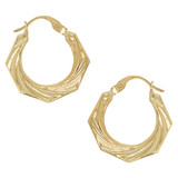 Tapered Hollow Tube Fancy Hoop Earring Yellow Gold 14k [E080-037]