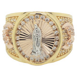 Religious Virgin Mary Gent Ring Eagles CZ Tricolor Gold 14k [R503-030]