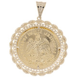 Mexican Coin Design with Rope CZ Bezel 49mm Yellow Gold 14k [P065-C13]