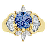 Fancy Lady Ring Round Blue Color CZ Sep Yellow Gold 14k [R220-109]