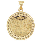 Saint Benedict Medal Pendant 16.5mm CZ Bezel Yellow Gold 14k [P013-110]